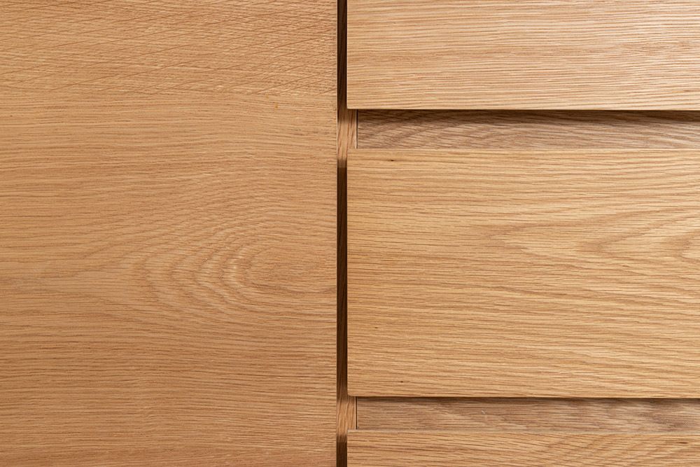 Modernes Sideboard OAK GRAIN 160cm natur Eichenholz vier Fächer mit drei Schubladen