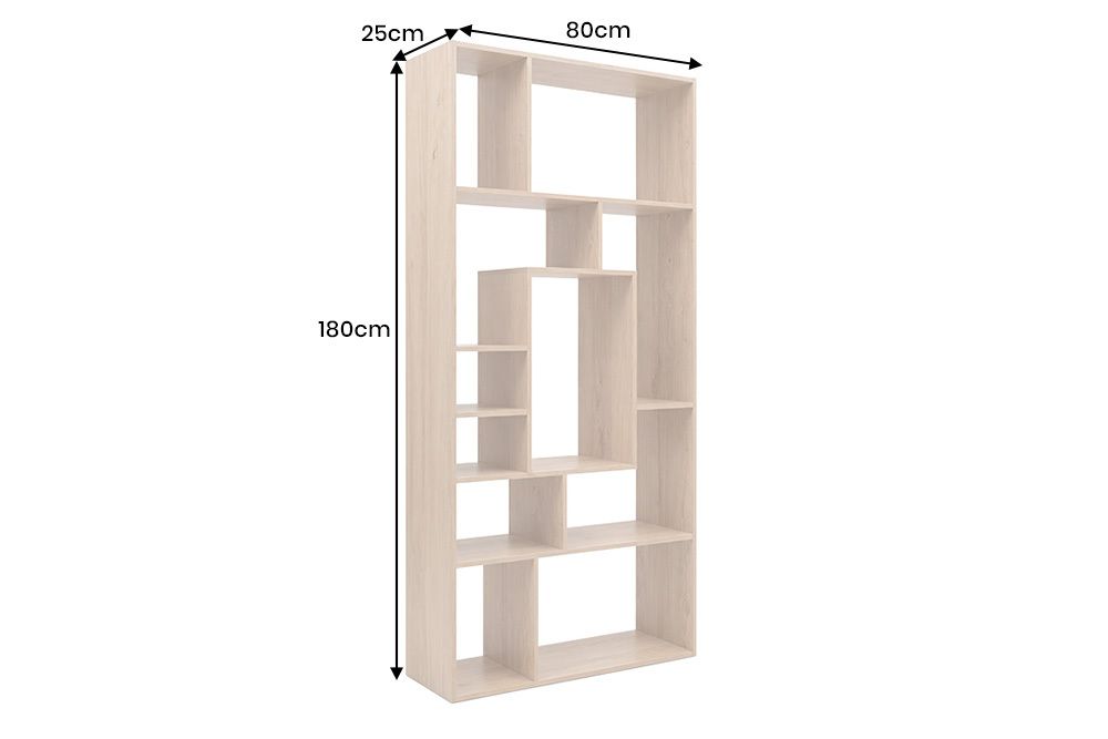 Massives Bücherregal CUBUS 180cm natur Mangoholz cream finish elf Fächer