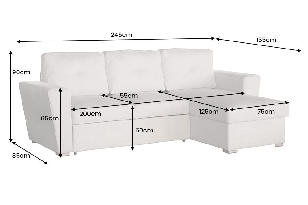 Ecksofa mit Schlaffunktion APARTMENT beidseitig aufbaubar beige Strukturstoff inkl. Stauraum