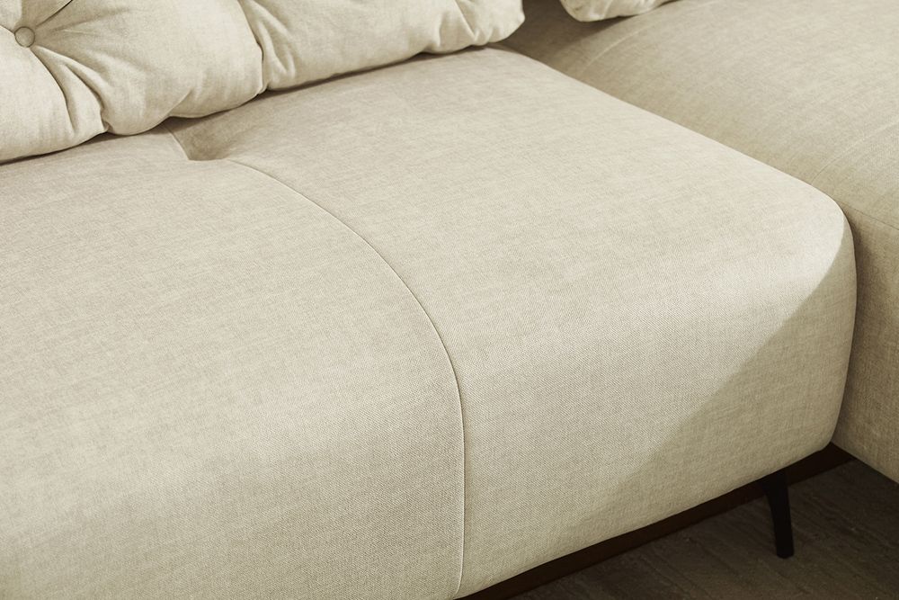 Modernes Ecksofa MARRAKESCH 265cm beige Samt 3-Sitzer inkl. Kissen Ottomane rechts