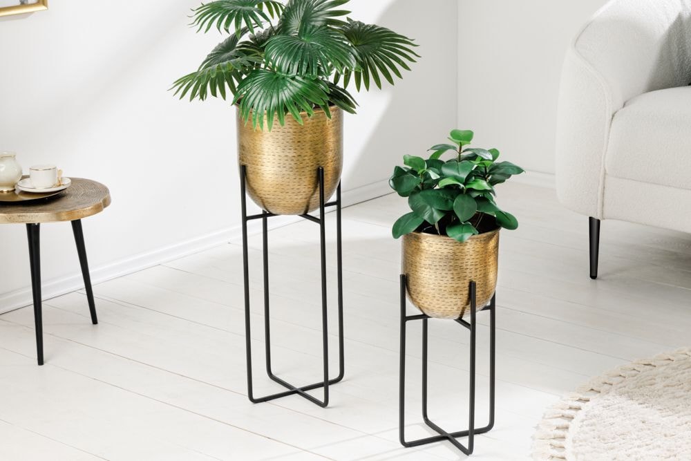2er Set Blumentopf UNIT 70/50cm gold schwarz Metall Hammerschlag Design