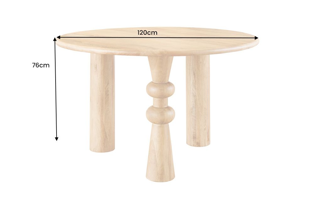 Runder Esstisch ARTE 120cm kaschmir beige finish Mangoholz massiv mit markantem Gestell