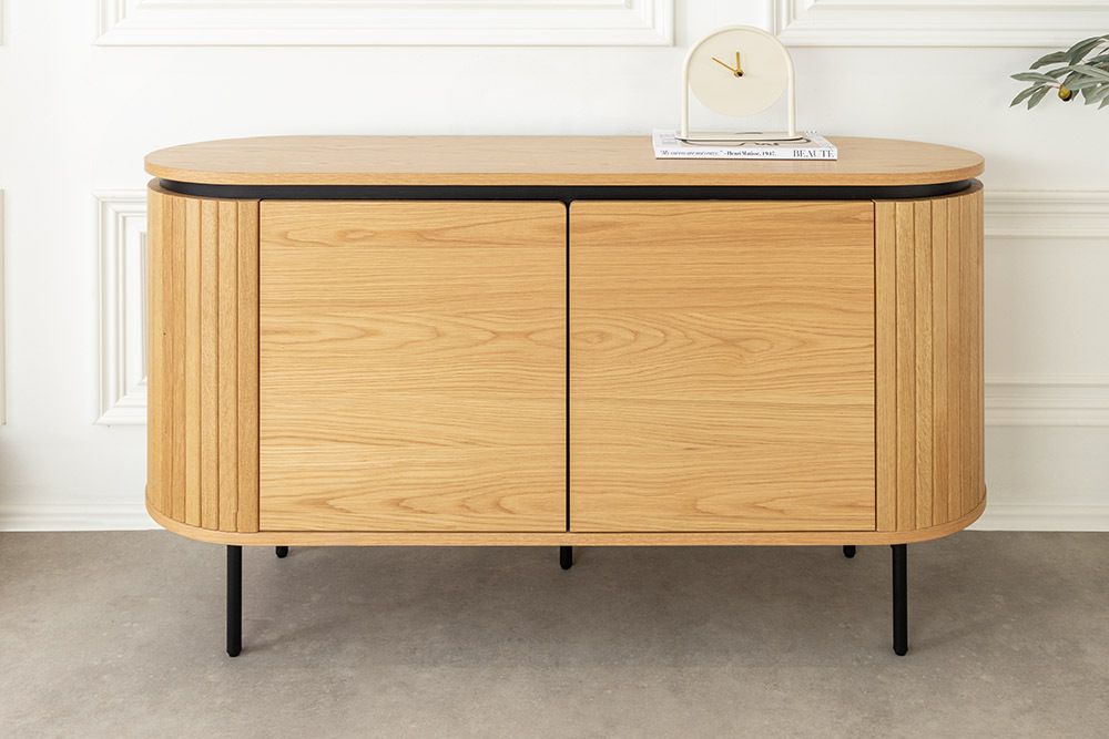 Modernes Sideboard ATELIER 120cm natur Eiche schwarz Metall vier Fächer