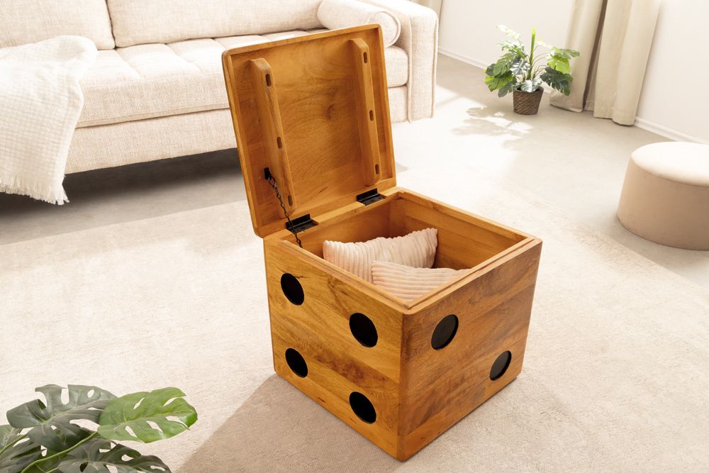 Massiver Würfel-Hocker CUBE 40cm natur Mangoholz Beistelltisch stapelbar mit Fach