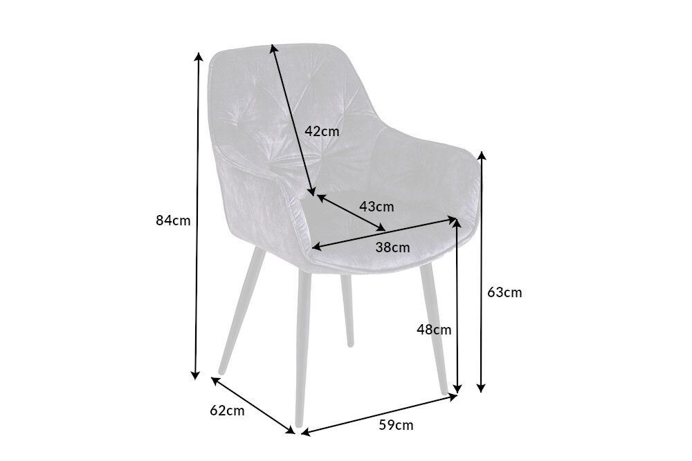 Design Stuhl MILANO grau Samt mit Armlehne Ziersteppung gepolstert schwarze Metallbeine