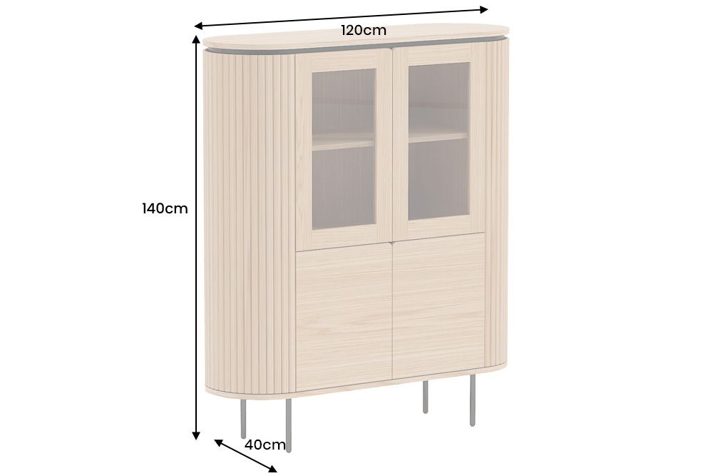 Modernes Highboard ATELIER 140cm natur Eiche schwarz Metall sechs Fächer