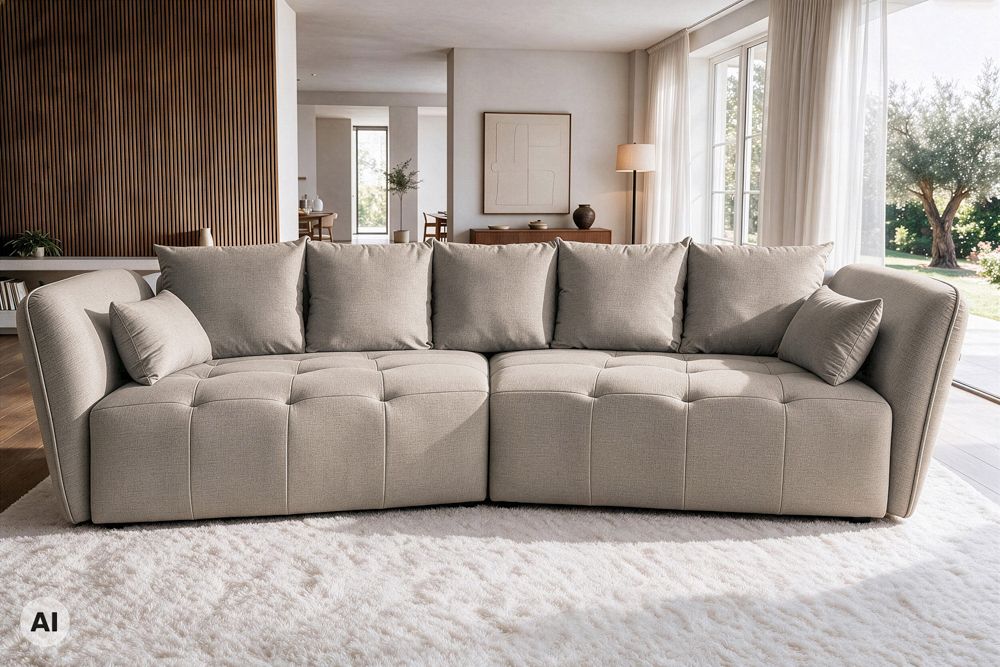 Modernes Big Sofa ROYAL 295cm greige Veloursstoff Federkern XXL-Couch