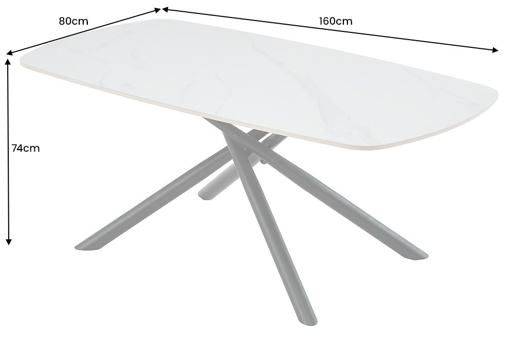 Design Esstisch OSAKA 160cm weiß Keramik schwarz Sterngestell Metall