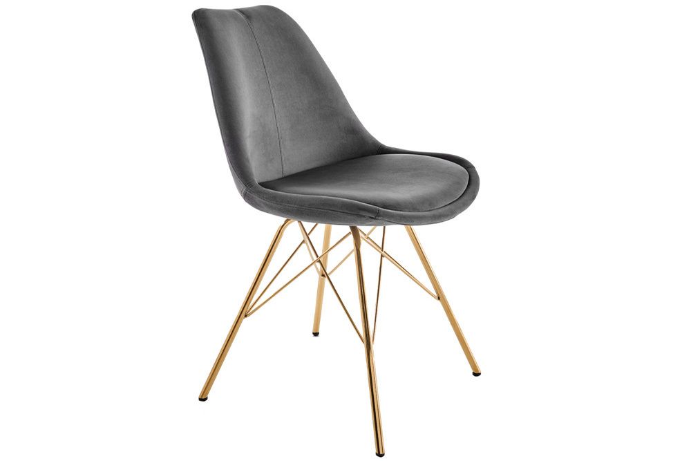 Design Stuhl SCANDINAVIA MEISTERSTÜCK dunkelgrau Samt goldene Beine