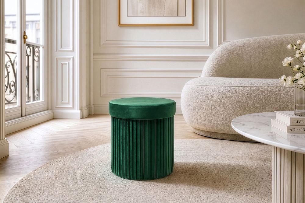 Runder Hocker ÉLAN 40cm grün Samt faltbar mit Stauraum