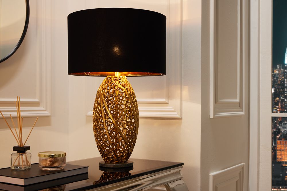 Design Tischlampe ABSTRACT LEAF gold Metall schwarz Marmorfuß handmade