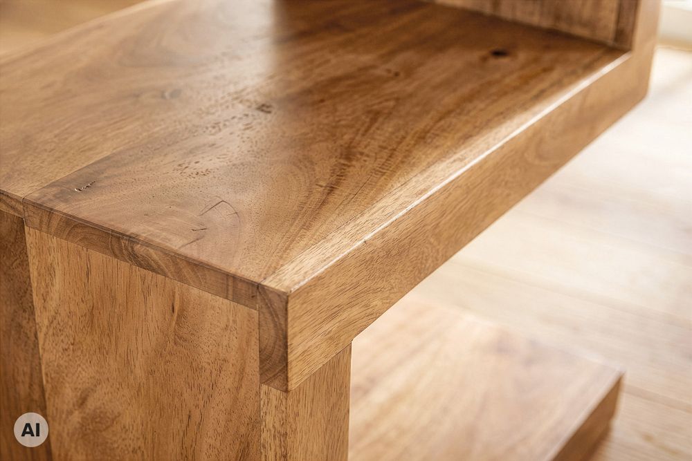 Handgearbeiteter Beistelltisch S 60cm braun honey finish Mangoholz mit Ablage variabel stellbar