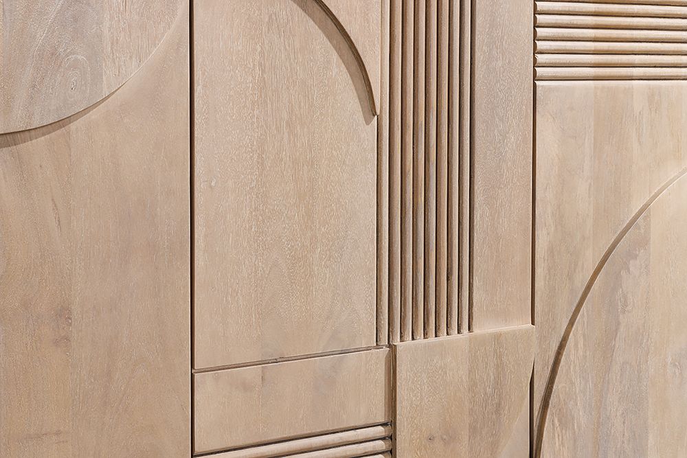 Design Sideboard ART DECO 170cm weiß gekälkt Mangoholz massiv 3D-Front