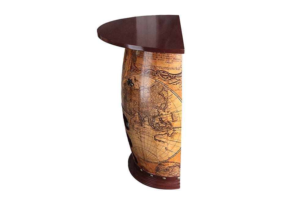 Massives Weinregal SEVEN SEAS 80cm natur Pinienholz Weltkarte Weinfass Barschrank