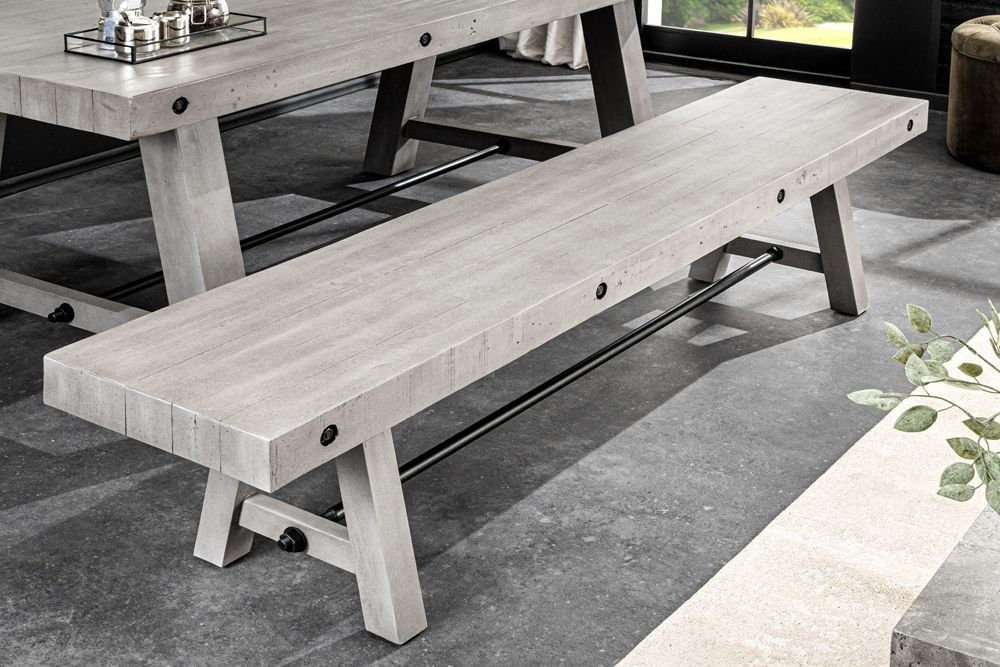 Industrial Sitzbank FINCA 200cm grau Pinie recyceltes Massivholz Eisen