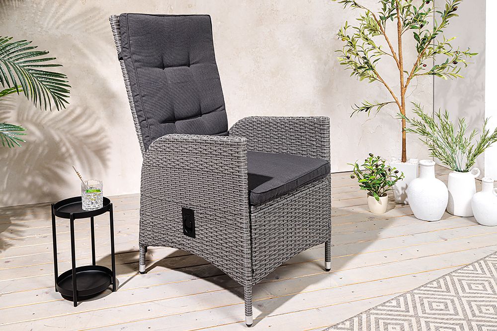 Outdoor Gartenstuhl SYLT grau Polyrattan Hochlehner mit Armlehne verstellbar wetterfest