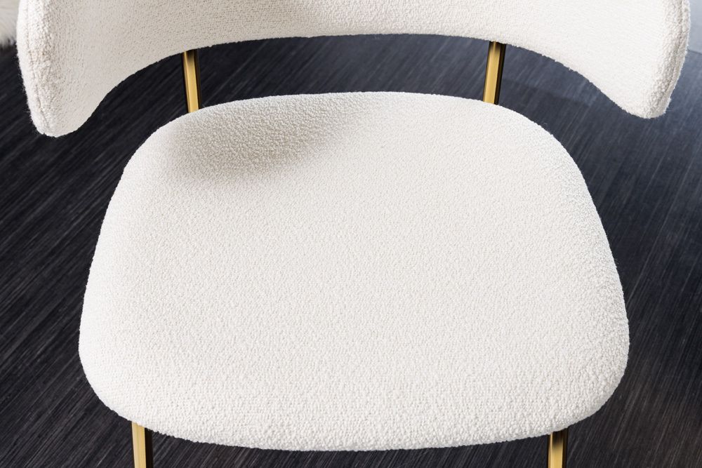 Design Stuhl VOGUE weiß Bouclé goldene Metallbeine
