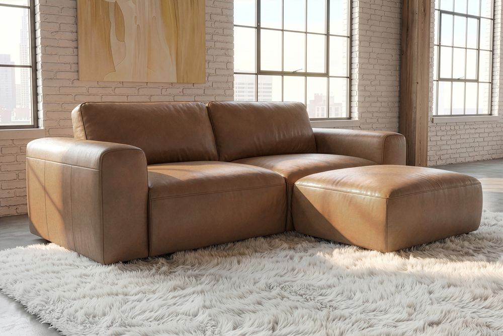 Echtleder Sofa BIG GEORGE 205cm cognac Taschenfederkern 2-Sitzer Couch