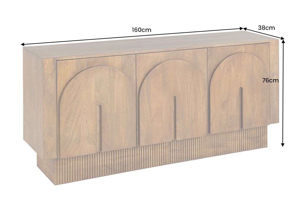 Design Sideboard ARCADIA 160cm braun Mangoholz mit Bogenfront
