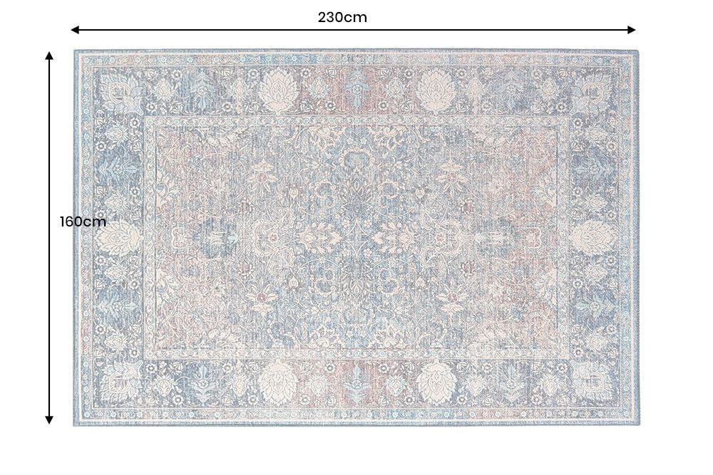 Vintage Teppich HERITAGE 230x160cm blau beige rot Flachgewebe Muster