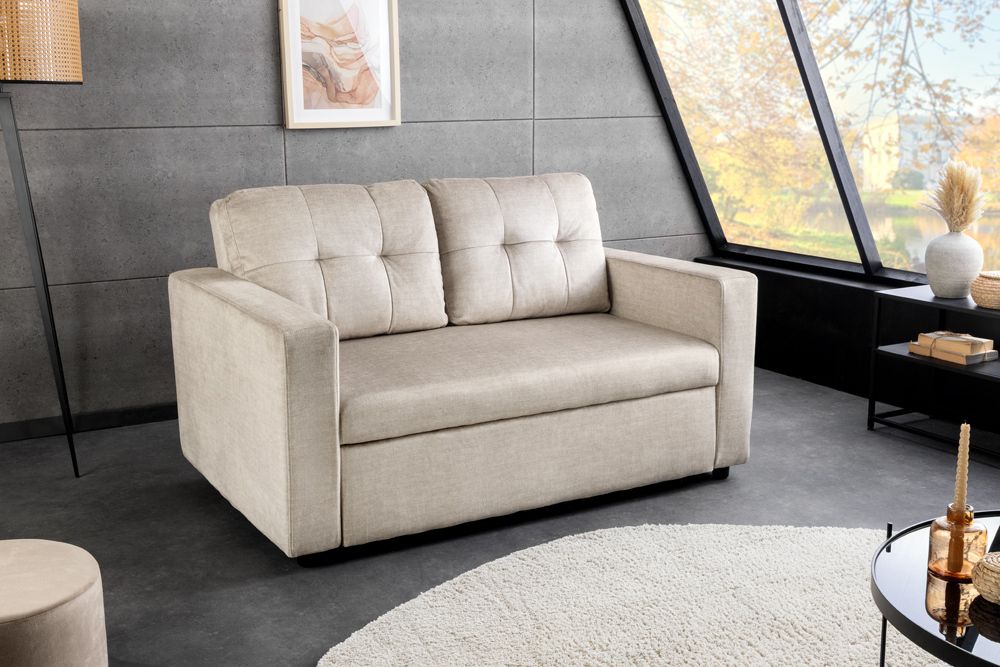 Sofa mit Schlaffunktion SMART 140cm champagner beige hochwertiger Vogue Seiden Samtstoff