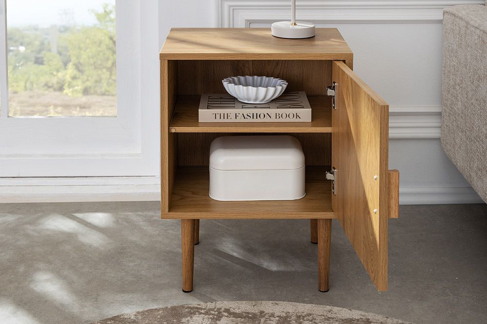 Design Nachttisch VIENNA 60cm natur Rattan Geflecht Beistelltisch mit Stauraum