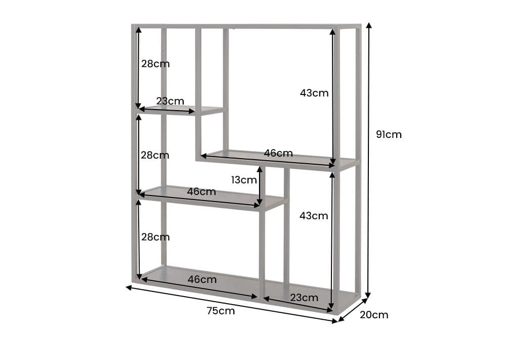 Industrial Wandregal SLIM LINE 90cm Esche schwarz fünf Regalböden