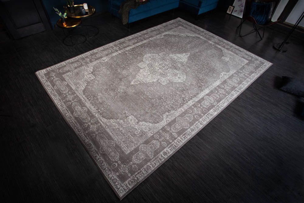 Orientalischer Baumwoll-Teppich PURE UNIQUE XXL 350x240cm antik-hellgrau geometrische Muster