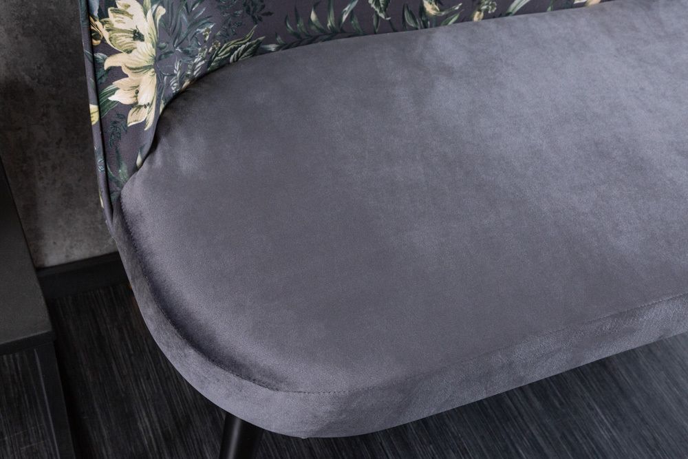 Design Bank PRÊT-À-PORTER grau Samt florales Muster und goldene Fußkappen