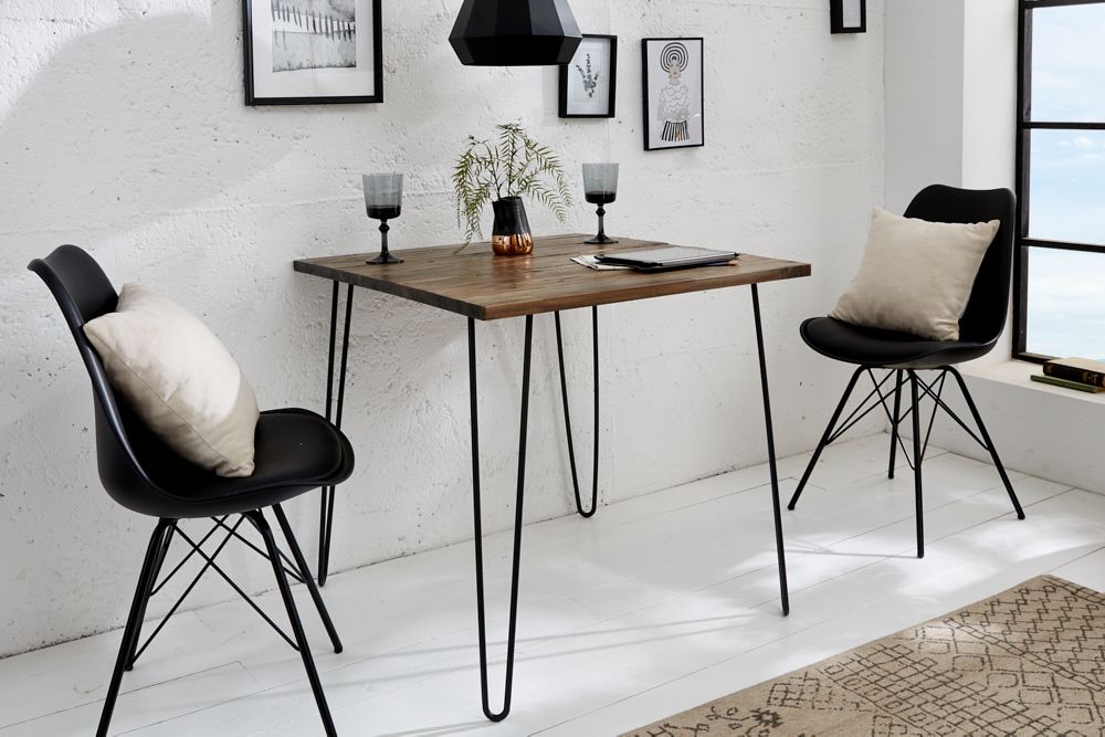 Massivholz Esstisch SCORPION 70cm vintage braun Akazie schwarze Metallbeine Hairpin Legs