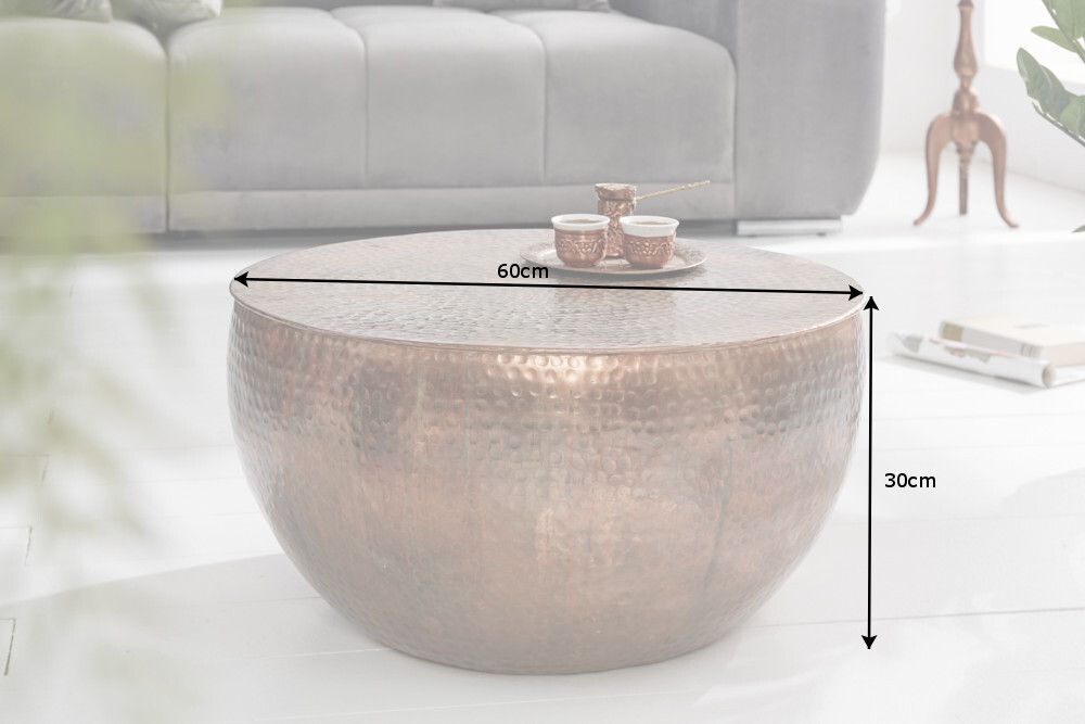 Runder Couchtisch ORIENT II 60cm kupfer geflammt Metall Hammerschlag Design handmade
