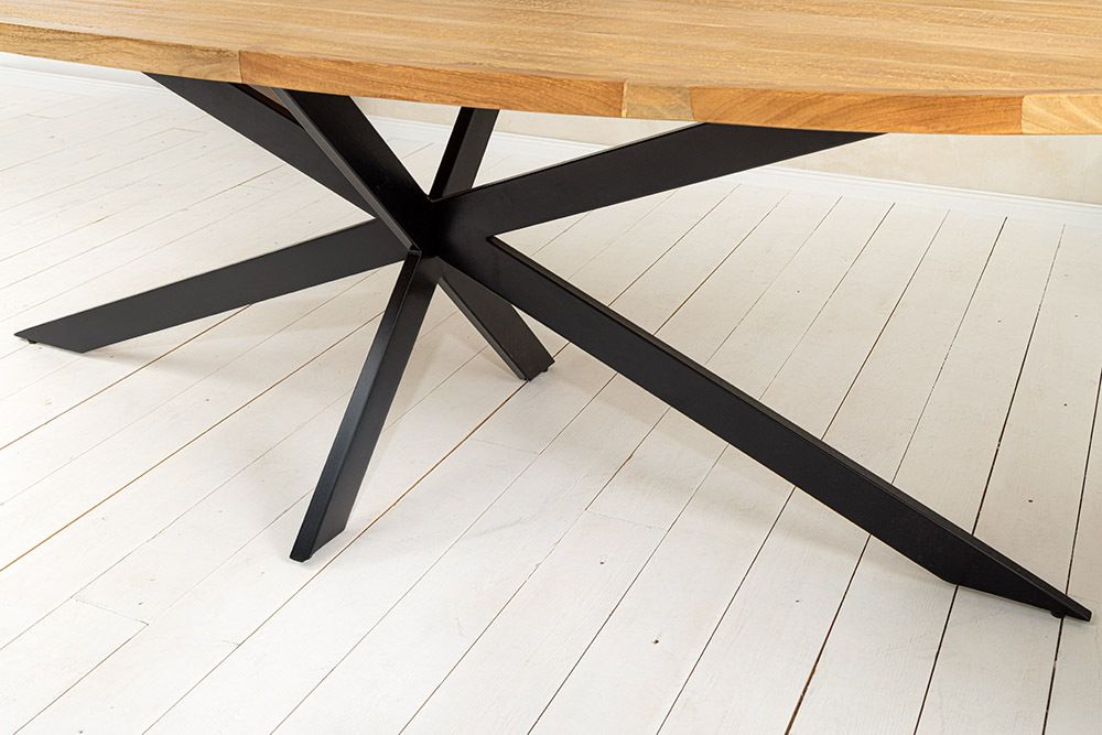 Massiver Esstisch GALAXIE 240cm braun Mangoholz oval schwarz Eisen Sterngestell