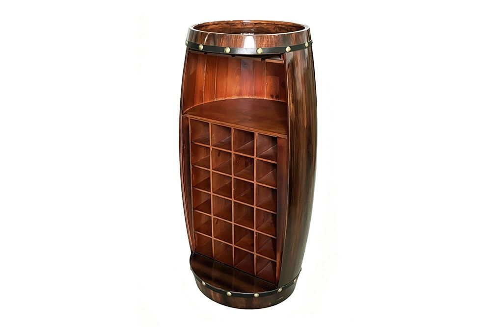 Massives Weinregal BODEGA 97cm coffee braun Pinie Fass-Bartisch für 24 Flaschen