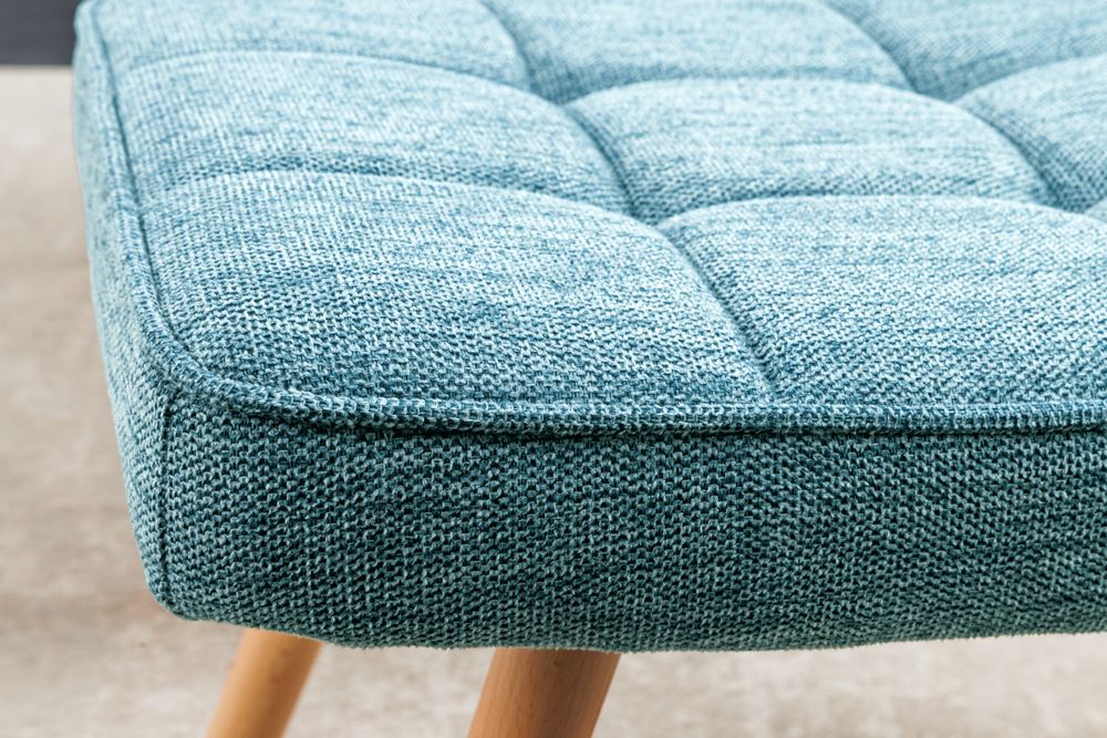 Moderner Hocker SCANDINAVIA blau Strukturstoff Massivholz-Beine Fußhocker