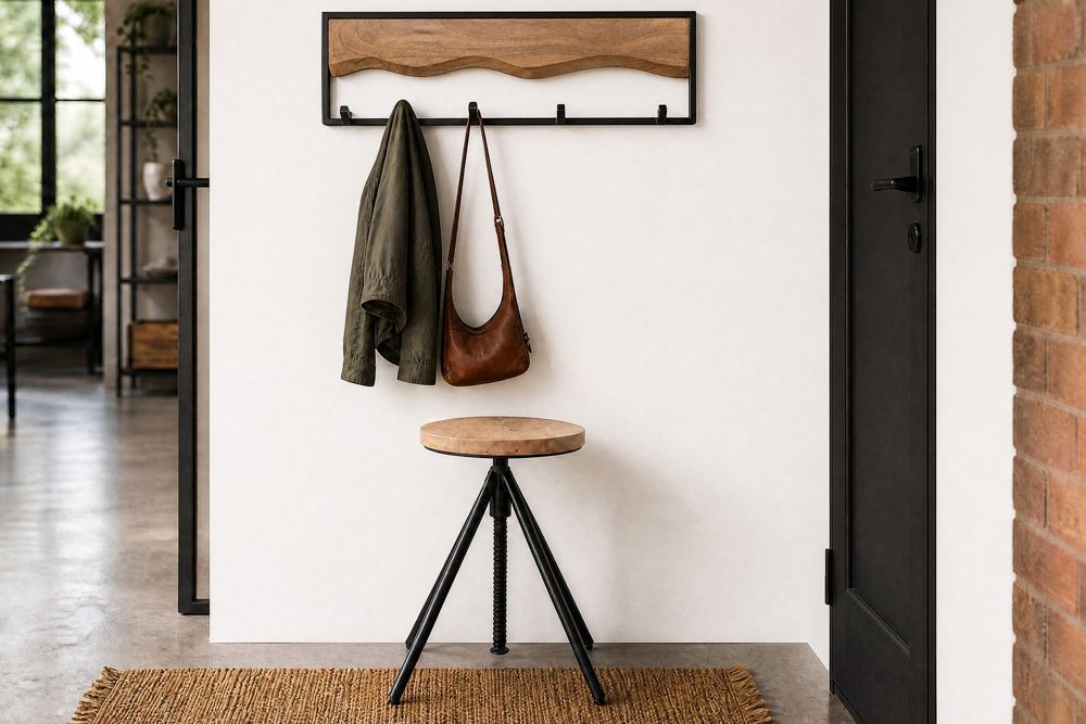 Höhenverstellbarer Hocker FACTORY 60cm natur Mangoholz Metall Sitzhocker