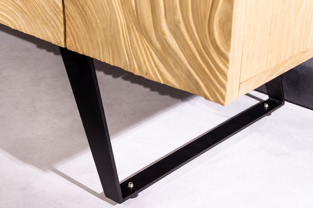 Massives Sideboard FLUID 175cm creme Mangoholz 3D-Design Kufengestell
