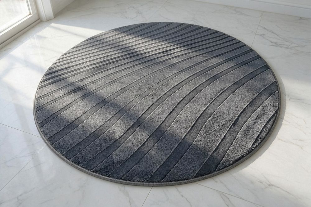 Runder Teppich WAVE 150cm anthrazit 3D strukturierter Kurzflor Indoor Hoch-Tief-Effekt