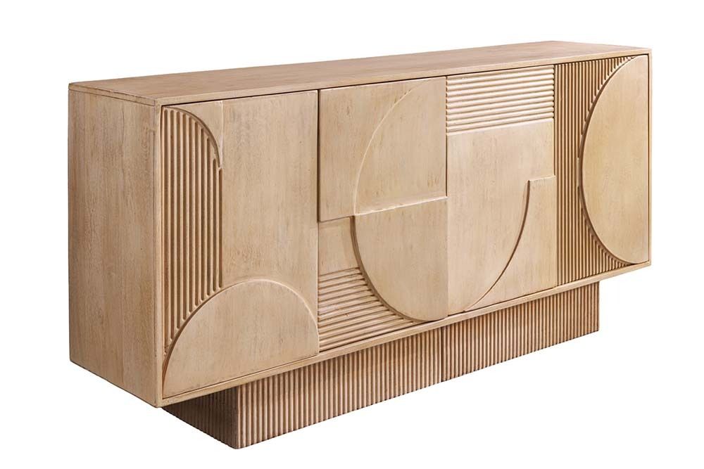 Massives Sideboard ART DECO 170cm weiß gekälkt Mangoholz 3D-Front handmade