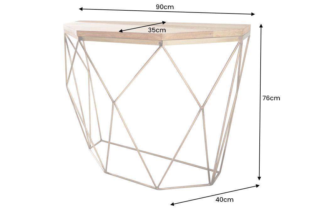 Filigrane Konsole DIAMOND 90cm Mango messing Massivholz Metall