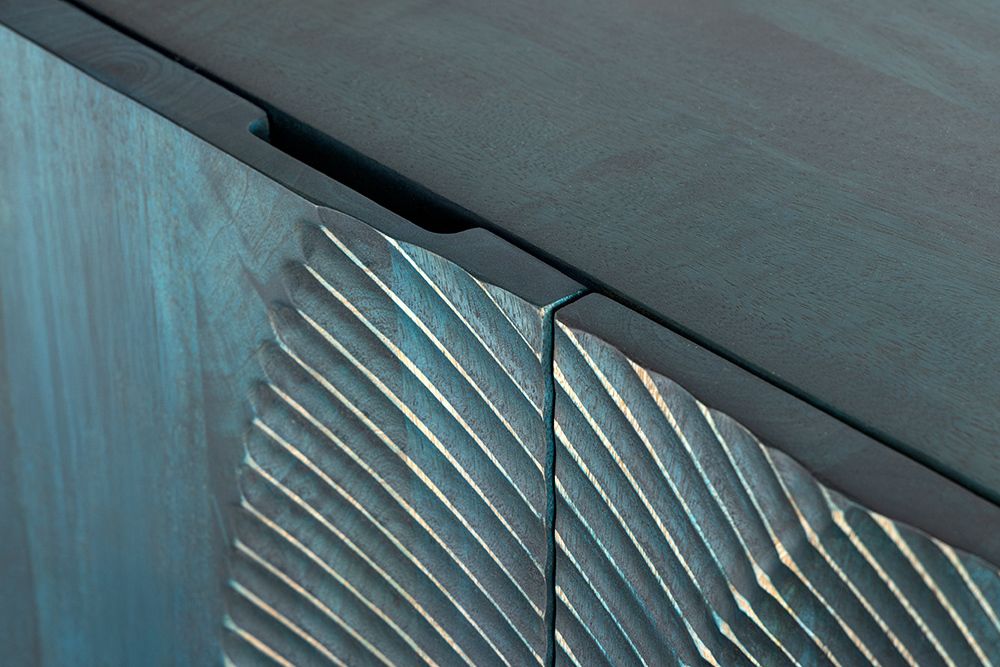 Handgearbeitetes Sideboard GOLDEN SUNSET 180cm türkis gold Mangoholz Metallbeine