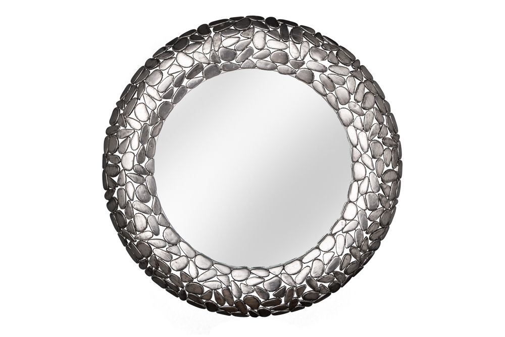 Handgearbeiteter Spiegel STONE MOSAIC XL 82cm silber in Mosaik Optik aus Metall