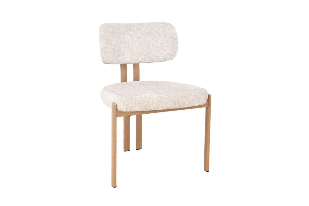 Design Stuhl BELLANO creme beige Chenille Cremona Metallgestell Eiche