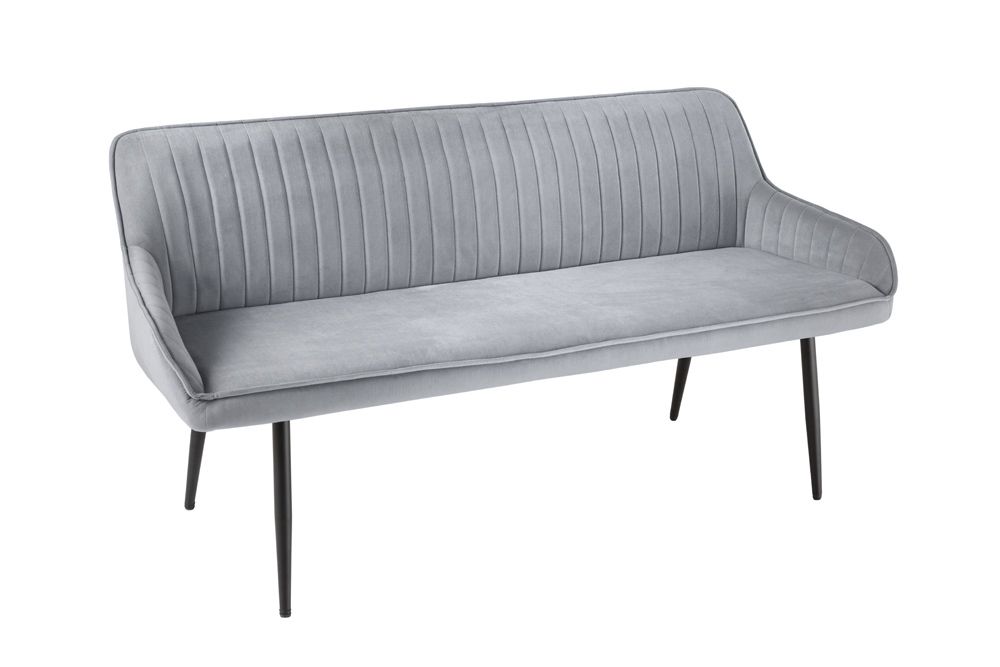 Design Sitzbank TURIN 160cm silbergrau Samt schwarz Metall Armlehne