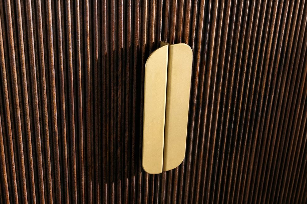 Design Sideboard GATSBY 170cm braun gold Mangoholz weiße Marmorplatte