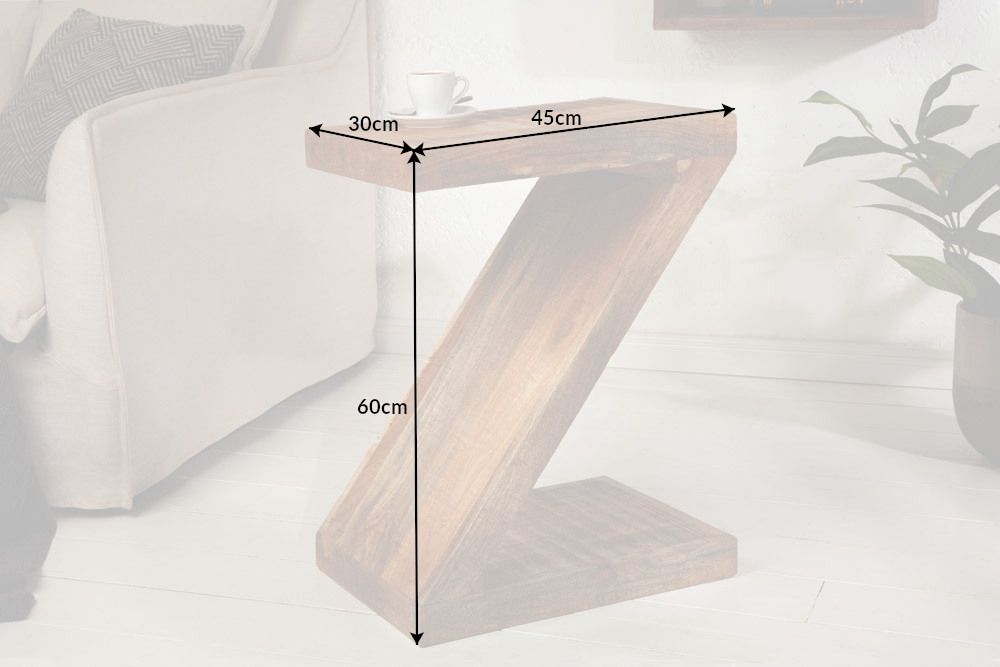 Massiver Beistelltisch Z 45cm Mangoholz Z-Form in Handarbeit gefertigt
