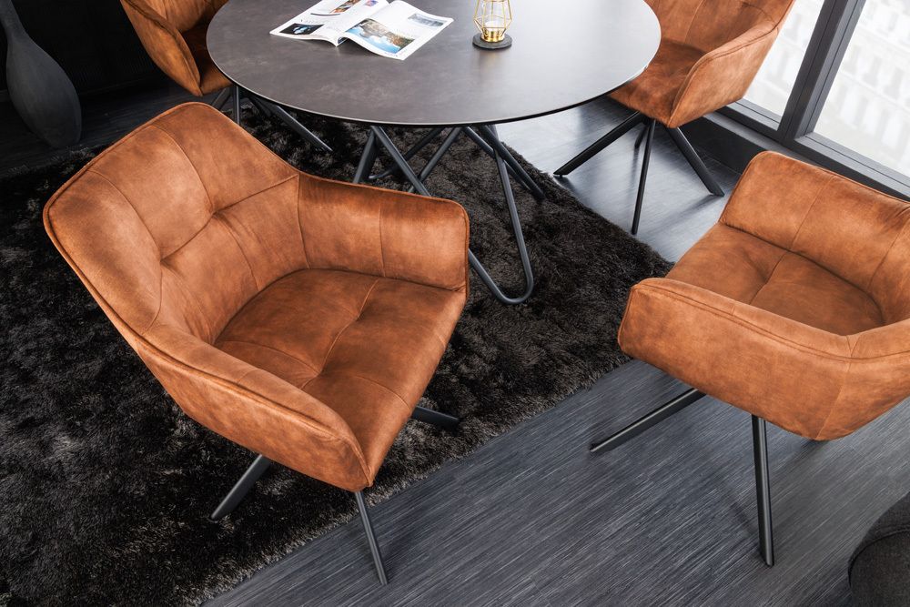 Design Stuhl LOFT rost braun Samt drehbar Metallgestell schwarz mit Armlehne