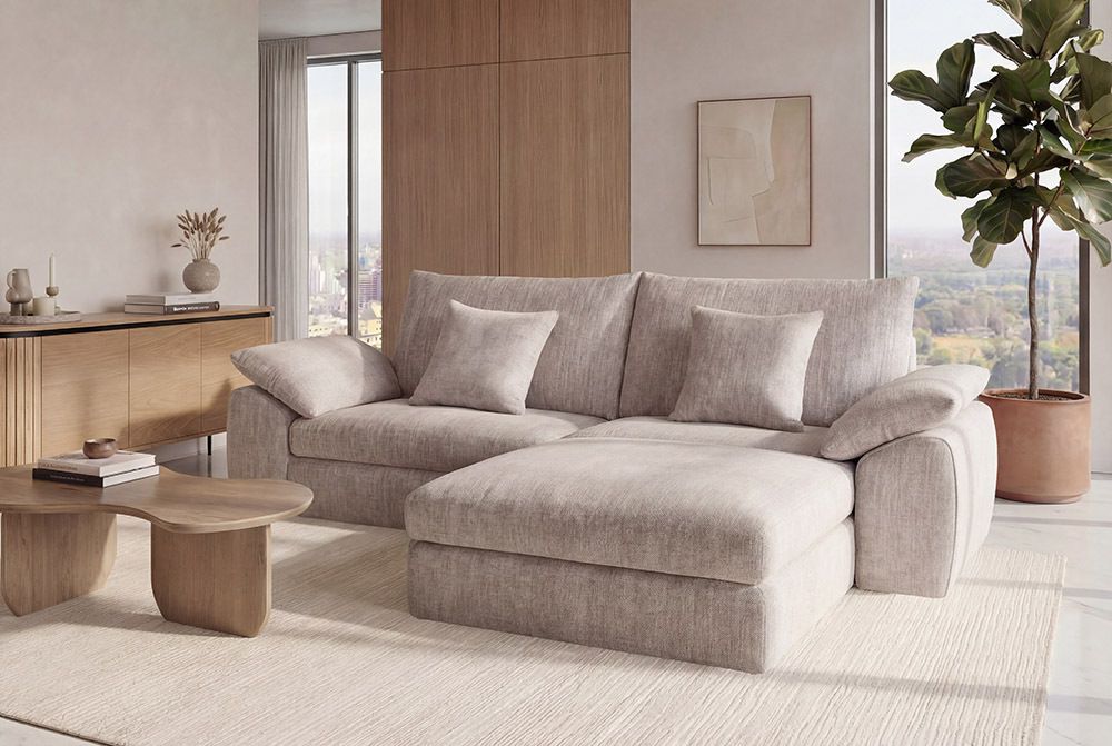 Stilvolles Big Sofa SOHO 260cm beige Chenille 4-Sitzer Couch mit Wellenunterfederung