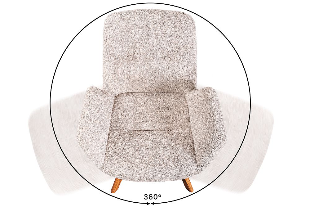 Drehbarer Design Stuhl BALTIC beige Bouclé natur Eiche Massivholz-Beine mit Armlehne