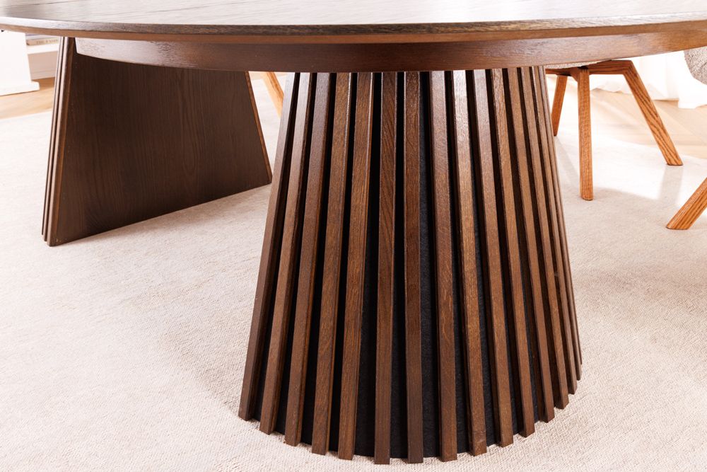 Ausziehbarer Esstisch VALHALLA WOOD 120-160-200cm smoked braun Eichenholz Säulenfuß