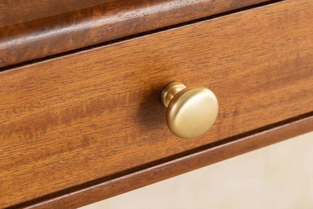 Stilvoller Konsolentisch SECRETARIO 110cm braun Akazie gold mit Schubladen
